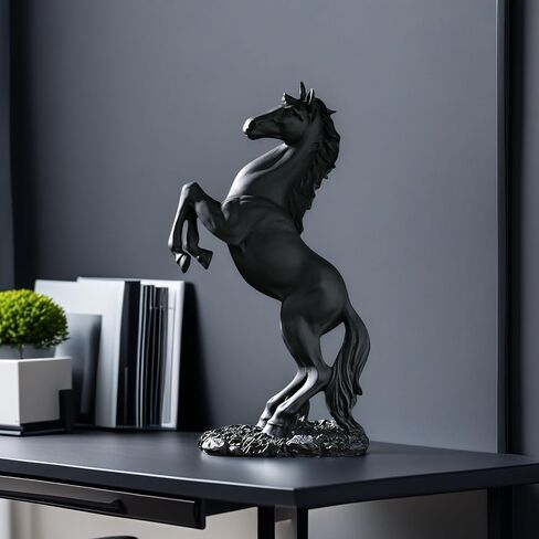 12.2 inches Standing Horse Resin Statue Horse Art Figurine Decorative Home Office Decor Ornaments for Desk Bookshelf Cabinet to Attract Luck and Wealth (Black) in Kuwait