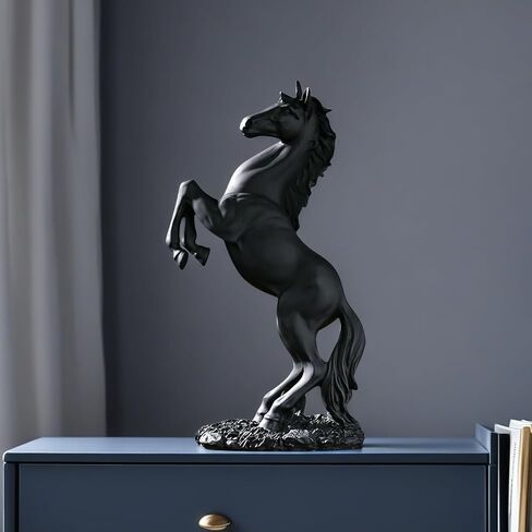 12.2 inches Standing Horse Resin Statue Horse Art Figurine Decorative Home Office Decor Ornaments for Desk Bookshelf Cabinet to Attract Luck and Wealth (Black) in Kuwait