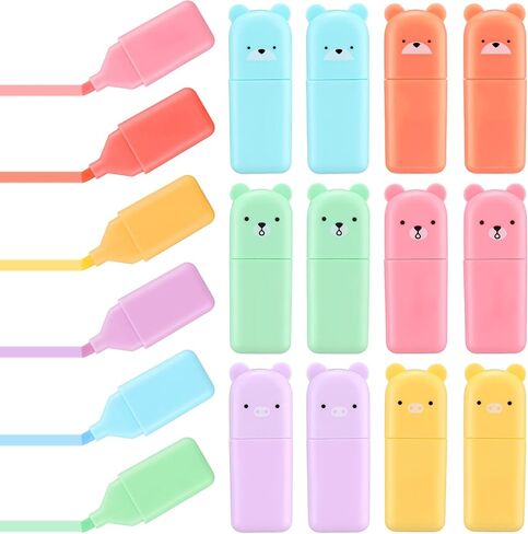 Ireer 18 PCS PTEL TIGHTLIPETRENT ALENS متنوعة للطفل المدرسي 6 ألوان معكرون تلميح Kawaii Marker Mini Cartoon Markers Highlighters لكتابة مكتب رسم الكتابة على الجدران (Bear) in Kuwait