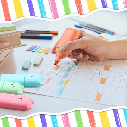 Ireer 18 PCS PTEL TIGHTLIPETRENT ALENS متنوعة للطفل المدرسي 6 ألوان معكرون تلميح Kawaii Marker Mini Cartoon Markers Highlighters لكتابة مكتب رسم الكتابة على الجدران (Bear) in Kuwait