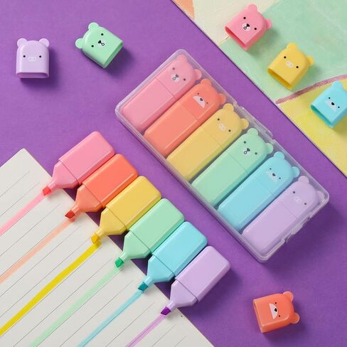 Ireer 18 PCS PTEL TIGHTLIPETRENT ALENS متنوعة للطفل المدرسي 6 ألوان معكرون تلميح Kawaii Marker Mini Cartoon Markers Highlighters لكتابة مكتب رسم الكتابة على الجدران (Bear) in Kuwait
