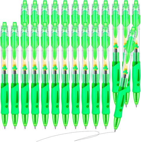 St Patrick's Day Pens 0.5 mm Black Ink Clover Pens Ballpoint Shamrock Pen Green Leaf Pen Retractable Clover Gel Ink Pens for Party Office School Supplies St. Patrick's Day Gifts (36) in Kuwait