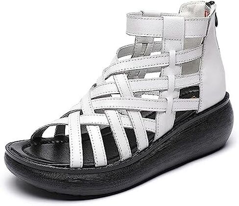 Optigard Women's High Top Leather Gladiator Wedge Sandals with Back Zipper Cut Out Breathable Platform Open Toe Roman Sandals Summer Casual Non-Slip Walking Beach Sandals in Saudi Arabia
