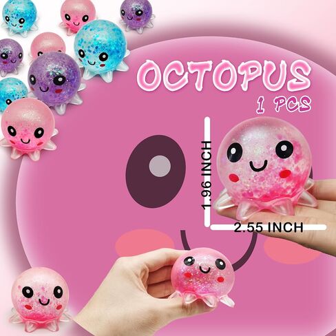 Ztatu Mini Octopus Count Calls للبالغين ألعاب التململ (1pcs) تضغط على كرة السكر ، وأصحاب عيد ميلاد تفضل ألعاب الحيوانات البحرية للأخطبوط ، وأشجار سلة عيد الفصح (الوردي) in Kuwait