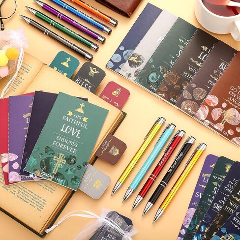 Sinmoe 120 Pcs Mother's Day Bible Gifts Set Include 30 Bible Verses Bookmarks 30 Scripture Ballpoint Pens 30 Christian Notebooks 30 White Organza Bags for Women Party Decoration(Bright Color,Novel) in Kuwait