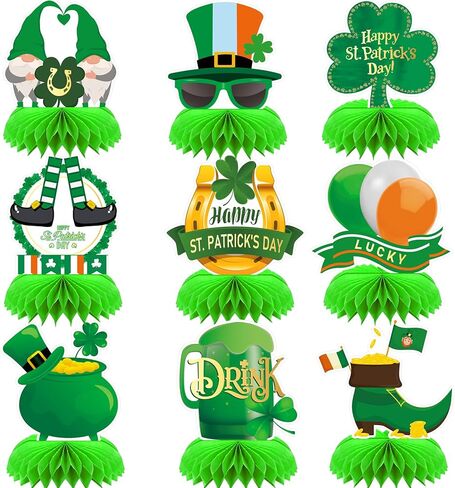 9 PCS St Patricks ديكورات اليوم قرص العسل المركزية ، القديس باتريكز ديكورات الجدول الخضراء 3D الجدول شامروك ديكور القديس باتريك يوم لوازم حفلة in Kuwait