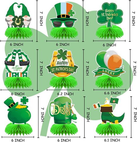 9 PCS St Patricks ديكورات اليوم قرص العسل المركزية ، القديس باتريكز ديكورات الجدول الخضراء 3D الجدول شامروك ديكور القديس باتريك يوم لوازم حفلة in Kuwait
