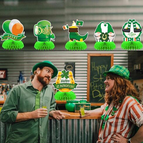 9 PCS St Patricks ديكورات اليوم قرص العسل المركزية ، القديس باتريكز ديكورات الجدول الخضراء 3D الجدول شامروك ديكور القديس باتريك يوم لوازم حفلة in Kuwait