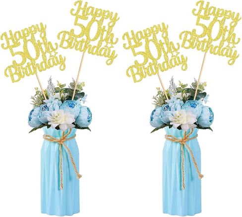 12pcs Happy 50th Birthday Party Centrepiece Gold 50th Table Table Decorations for Girls Boys 50th 50th 50 floral decorations for 50th Birthday Party Supplies (Gold 50th) in Kuwait