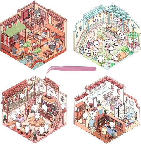 2 Sets Large 3D Sticker Scene 3D House Stickers with Tweezers Make Your Own Supermarket and Bookstore DIY Stickers in Kuwait