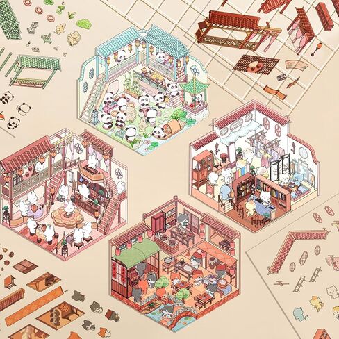 2 Sets Large 3D Sticker Scene 3D House Stickers with Tweezers Make Your Own Supermarket and Bookstore DIY Stickers in Kuwait