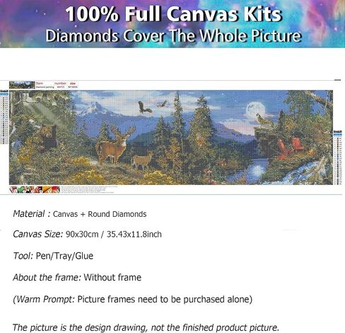 YALKIN 5D Diamond Painting Kits for Adults (35.4x11.8inch) DIY Large Forest Full Round Drill Cross Stitch Embroidery Pictures Arts Paint by Number Kits Diamond Painting Kits for Home Wall Decor in Saudi Arabia