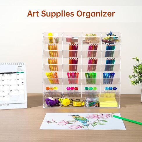 BEYGORM Acrylic Vertical Marker Organizer for 200 Markers,Angled Pen Holders Desktop Organization,Clear Large Stationary Pencil Holder for Desk,Art Supply Storage Organizers for School Supplie in Saudi Arabia