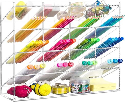 BEYGORM Acrylic Vertical Marker Organizer for 200 Markers,Angled Pen Holders Desktop Organization,Clear Large Stationary Pencil Holder for Desk,Art Supply Storage Organizers for School Supplie in Saudi Arabia