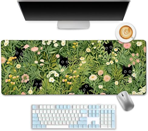 Anime Cat Mouse Pad Green Desk Mat, XL Gaming Mouse Pad with Stitched Edges Non-Slip, Large Keyboard Mat for Desktop Computer Laptop Work Home Cute Office Desk Accessories 31.5x11.8 in in Saudi Arabia