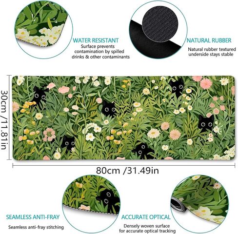Anime Cat Mouse Pad Green Desk Mat, XL Gaming Mouse Pad with Stitched Edges Non-Slip, Large Keyboard Mat for Desktop Computer Laptop Work Home Cute Office Desk Accessories 31.5x11.8 in in Saudi Arabia