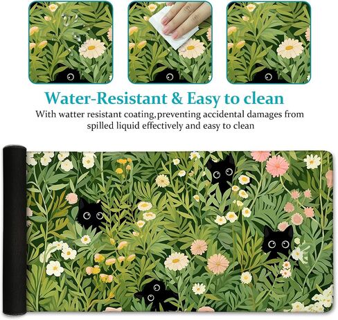 Anime Cat Mouse Pad Green Desk Mat, XL Gaming Mouse Pad with Stitched Edges Non-Slip, Large Keyboard Mat for Desktop Computer Laptop Work Home Cute Office Desk Accessories 31.5x11.8 in in Saudi Arabia