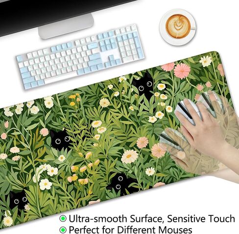 Anime Cat Mouse Pad Green Desk Mat, XL Gaming Mouse Pad with Stitched Edges Non-Slip, Large Keyboard Mat for Desktop Computer Laptop Work Home Cute Office Desk Accessories 31.5x11.8 in in Saudi Arabia