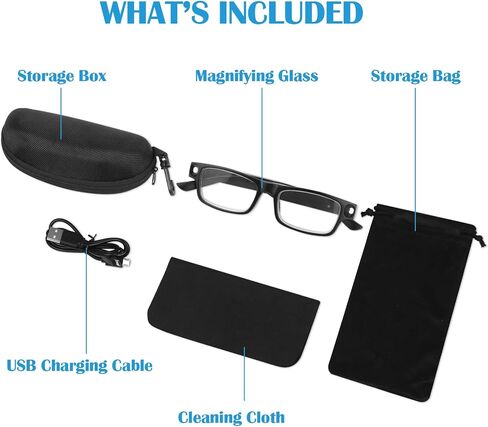 NZQXJXZ 200% Magnifying Glasses with Light,USB Rechargeable LED Lighted Magnifying Eyewear,Hands Free Head Magnifier Eyeglasses for Close Work, Hobbies,Reading,Craft,DIY Black in Saudi Arabia
