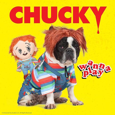 Chucky Halloween Dog Costume - Extra Small - | Horror Movie Halloween Costumes for Dogs, Scary Dog Costumes | Officially Licensed Chucky Halloween Costume for Dogs in Saudi Arabia