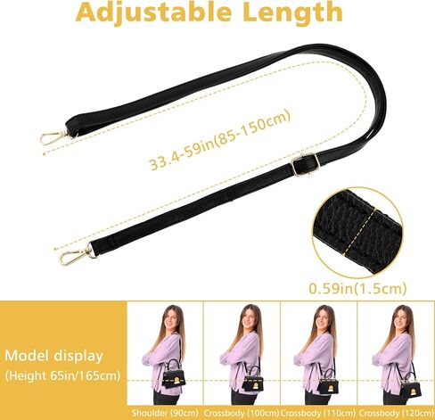 حزام مقبض حقيبة يد محفظة من الجلد الأسود مع مشابك دوارة قابلة للتعديل حزام لسيارة حقيبة الكتف in Kuwait