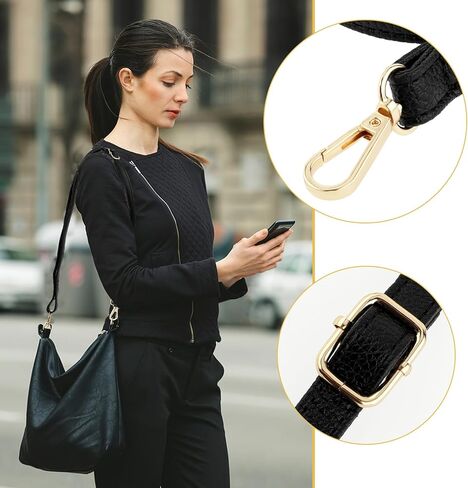 حزام مقبض حقيبة يد محفظة من الجلد الأسود مع مشابك دوارة قابلة للتعديل حزام لسيارة حقيبة الكتف in Kuwait