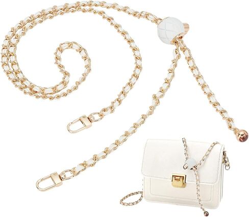 PH PandaHall 40~47 Inch Purse Chain Strap Adjustable, Thin Purse Chain Woven Leather Replacement Strap White PU Leather Bag Strap with Golden Metal Chain for Women Shoulder Bag Crossbody Bag in Saudi Arabia