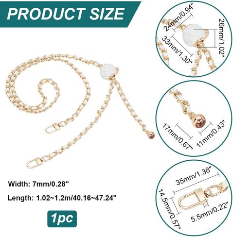 PH PandaHall 40~47 Inch Purse Chain Strap Adjustable, Thin Purse Chain Woven Leather Replacement Strap White PU Leather Bag Strap with Golden Metal Chain for Women Shoulder Bag Crossbody Bag in Saudi Arabia