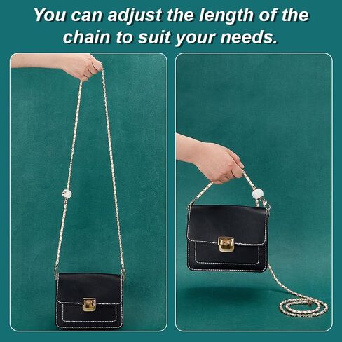 PH PandaHall 40~47 Inch Purse Chain Strap Adjustable, Thin Purse Chain Woven Leather Replacement Strap White PU Leather Bag Strap with Golden Metal Chain for Women Shoulder Bag Crossbody Bag in Saudi Arabia