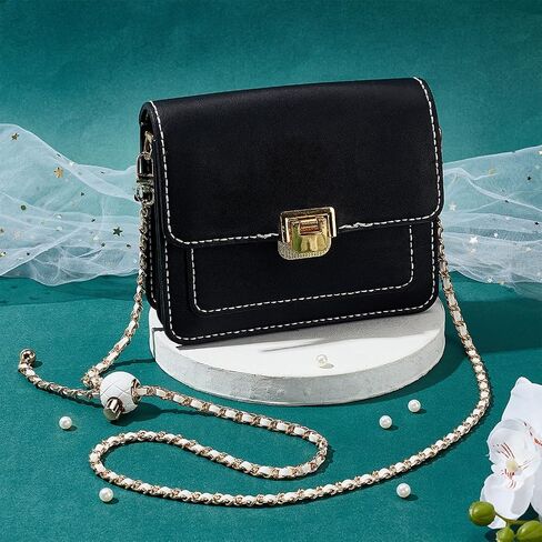 PH PandaHall 40~47 Inch Purse Chain Strap Adjustable, Thin Purse Chain Woven Leather Replacement Strap White PU Leather Bag Strap with Golden Metal Chain for Women Shoulder Bag Crossbody Bag in Saudi Arabia