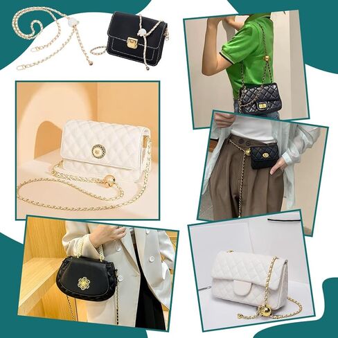 PH PandaHall 40~47 Inch Purse Chain Strap Adjustable, Thin Purse Chain Woven Leather Replacement Strap White PU Leather Bag Strap with Golden Metal Chain for Women Shoulder Bag Crossbody Bag in Saudi Arabia