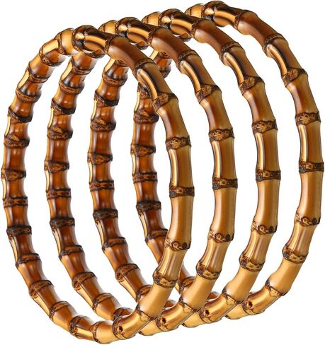 PATIKIL 6.7 Inch Bamboo Purse Handles, 4 Pcs Round Replacement Handmade Rings for Tote Bag Purse Making Decorations, Brown in Saudi Arabia