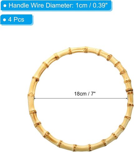 PATIKIL 6.7 Inch Bamboo Purse Handles, 4 Pcs Round Replacement Handmade Rings for Tote Bag Purse Making Decorations, Brown in Saudi Arabia