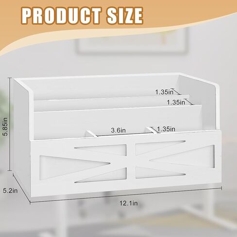 Mail Organizer for Countertop, Desktop Mail Holder File Sorter, Farmhouse Rustic Wooden Letter Sorter for Home Office, Mail Sorter for File Letter Paper Bill Storage, White in Saudi Arabia