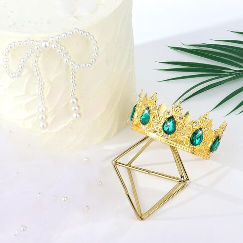 YARIEW Small Crystal Crown Flower Bouquets Accessories Rhinestones Wedding Cake Topper Birthday Crown Cake Decorations Bridal Costume Cosplay Hair Accessories Green in Saudi Arabia