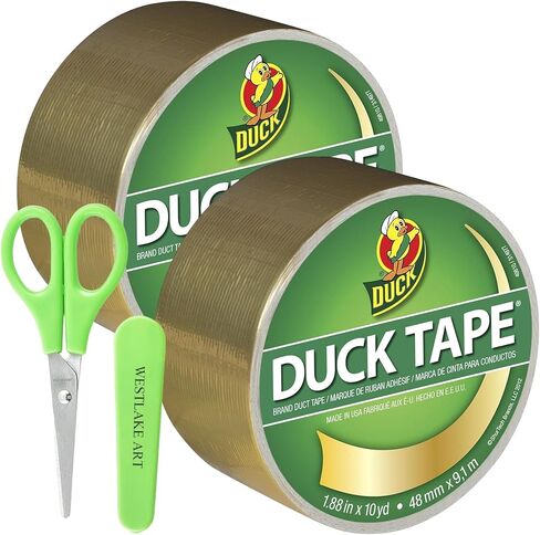 شريط العلامة التجارية - شريط معدني ذهبي ، 3.21 أوقية ، مجمعة مع مقص ورقي ، التصاق نابض بالحياة ، قوي ، دمعة سهلة ، متعددة الاستخدامات للحرف والإصلاحات ، الخدمة الثقيلة ~ [حزمة 2] in Kuwait