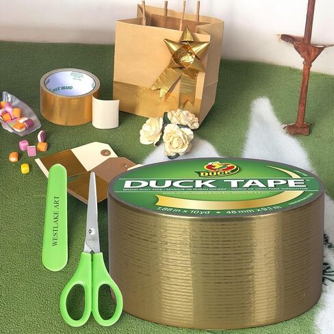 شريط العلامة التجارية - شريط معدني ذهبي ، 3.21 أوقية ، مجمعة مع مقص ورقي ، التصاق نابض بالحياة ، قوي ، دمعة سهلة ، متعددة الاستخدامات للحرف والإصلاحات ، الخدمة الثقيلة ~ [حزمة 2] in Kuwait