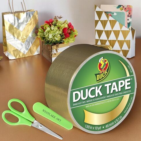 شريط العلامة التجارية - شريط معدني ذهبي ، 3.21 أوقية ، مجمعة مع مقص ورقي ، التصاق نابض بالحياة ، قوي ، دمعة سهلة ، متعددة الاستخدامات للحرف والإصلاحات ، الخدمة الثقيلة ~ [حزمة 2] in Kuwait