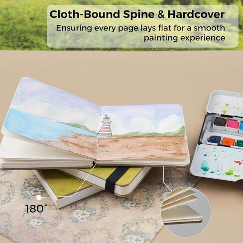 Funto Watercolor Journal 2-Pack, 3.9x3.9, 44 Pages Each,Cold-Pressed 100% Cotton, Pearlescent PU Leather Brown Hard Cover, Removable Elastic Band, Art Supplies for Watercolor & Mixed Media in Kuwait