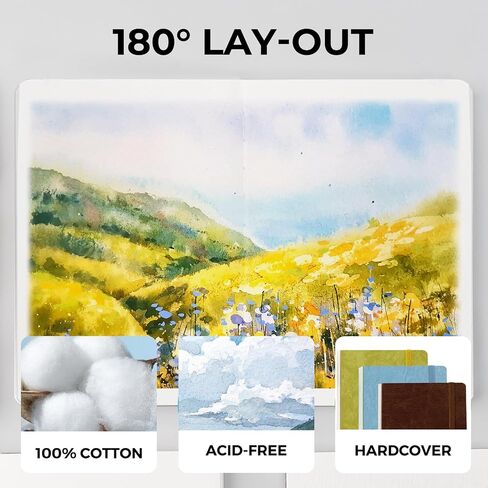 Funto Watercolor Journal 2-Pack, 3.9x3.9, 44 Pages Each,Cold-Pressed 100% Cotton, Pearlescent PU Leather Brown Hard Cover, Removable Elastic Band, Art Supplies for Watercolor & Mixed Media in Kuwait