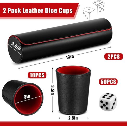Liliful 2 Set Leather Dice Cups Include 10 Leather Dice Cups, 50 Dice and 2 Leather Storage Case with Magnetic Closure, Liars Dice Game Gift for Party, Craps, Backgammon (Red) in Kuwait