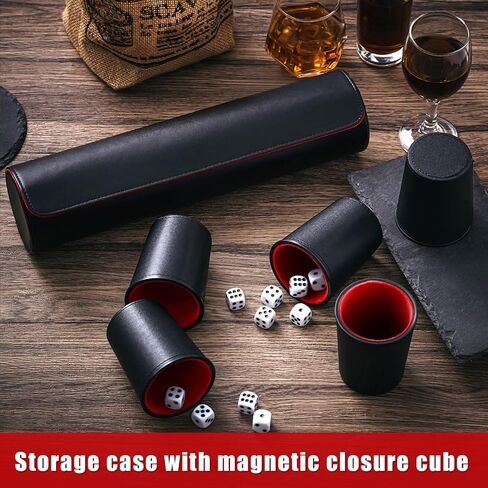 Liliful 2 Set Leather Dice Cups Include 10 Leather Dice Cups, 50 Dice and 2 Leather Storage Case with Magnetic Closure, Liars Dice Game Gift for Party, Craps, Backgammon (Red) in Kuwait
