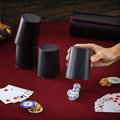 Liliful 2 Set Leather Dice Cups Include 10 Leather Dice Cups, 50 Dice and 2 Leather Storage Case with Magnetic Closure, Liars Dice Game Gift for Party, Craps, Backgammon (Red) in Kuwait