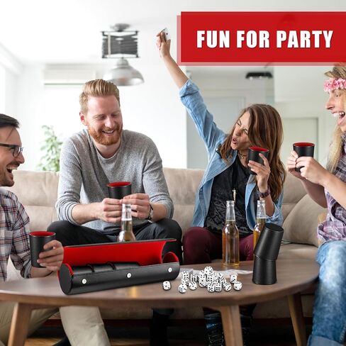 Liliful 2 Set Leather Dice Cups Include 10 Leather Dice Cups, 50 Dice and 2 Leather Storage Case with Magnetic Closure, Liars Dice Game Gift for Party, Craps, Backgammon (Red) in Kuwait