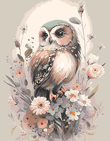 Mrnsiet Owl Paint by Number Kit for Adult, Easy Owl Acrylic Paint by Numbers Kits on Canvas, Owl and Flowers Oil Painting Kits Adults' Paint-by-Number Kits for Home Wall Decor 16x20inch in Kuwait