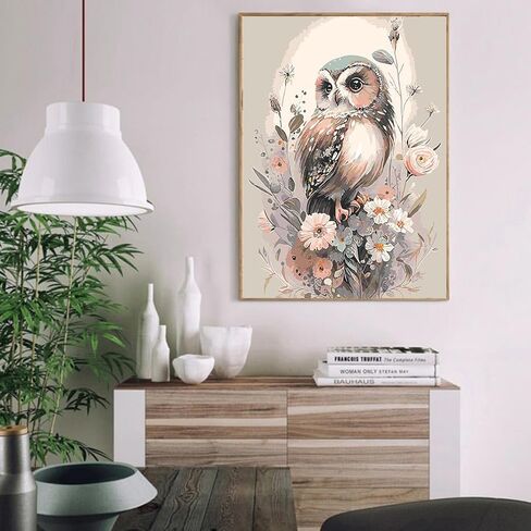 Mrnsiet Owl Paint by Number Kit for Adult, Easy Owl Acrylic Paint by Numbers Kits on Canvas, Owl and Flowers Oil Painting Kits Adults' Paint-by-Number Kits for Home Wall Decor 16x20inch in Kuwait