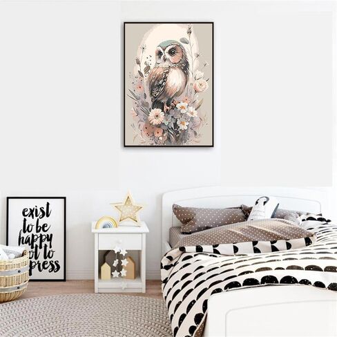 Mrnsiet Owl Paint by Number Kit for Adult, Easy Owl Acrylic Paint by Numbers Kits on Canvas, Owl and Flowers Oil Painting Kits Adults' Paint-by-Number Kits for Home Wall Decor 16x20inch in Kuwait