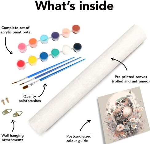 Mrnsiet Owl Paint by Number Kit for Adult, Easy Owl Acrylic Paint by Numbers Kits on Canvas, Owl and Flowers Oil Painting Kits Adults' Paint-by-Number Kits for Home Wall Decor 16x20inch in Kuwait