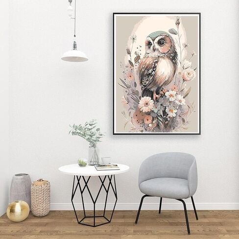 Mrnsiet Owl Paint by Number Kit for Adult, Easy Owl Acrylic Paint by Numbers Kits on Canvas, Owl and Flowers Oil Painting Kits Adults' Paint-by-Number Kits for Home Wall Decor 16x20inch in Kuwait