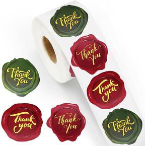 500 Pieces 1.5 Inch Thank You Stickers Roll for Envelope - 3 Designs Stamp Shape Round Thank You Sticker Self Adhesive Tag Seals Labels for Holiday Greeting, Sealing, Gifting, Gift Decorations